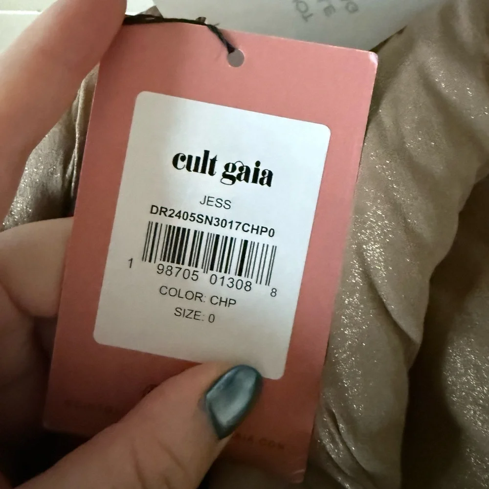 Cult Gaia Jess Dress | Metallic Satin | One Shoulder | Size 0 | NWT Gold Silk